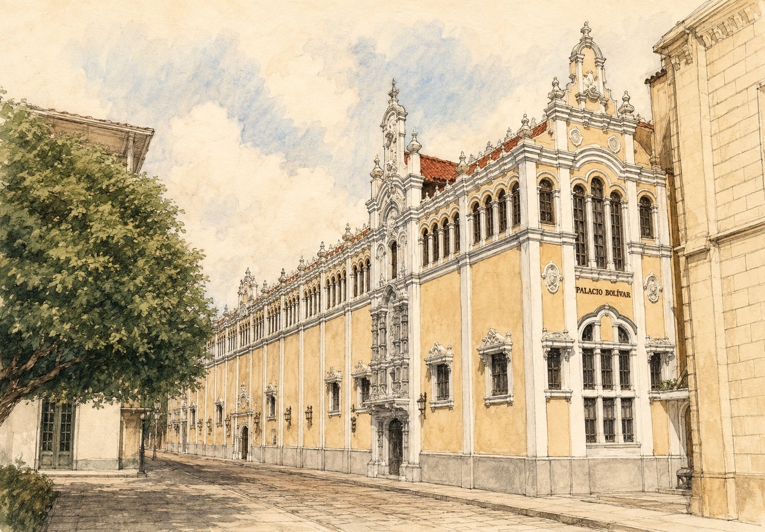 Reconstrucción ilustrada del Palacio Bolívar
